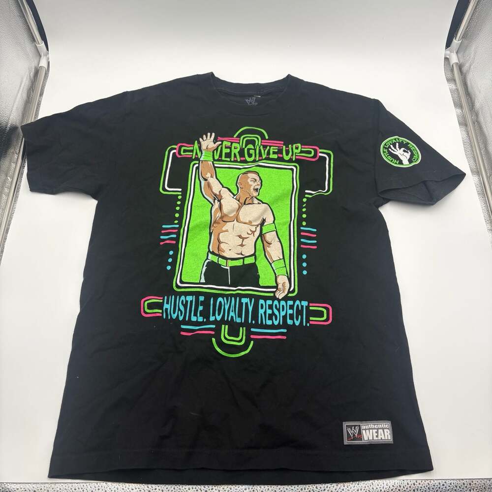 WWE John Cena Never Give Up Hustle Loyalty Respect You Can't See Me Black Tee M